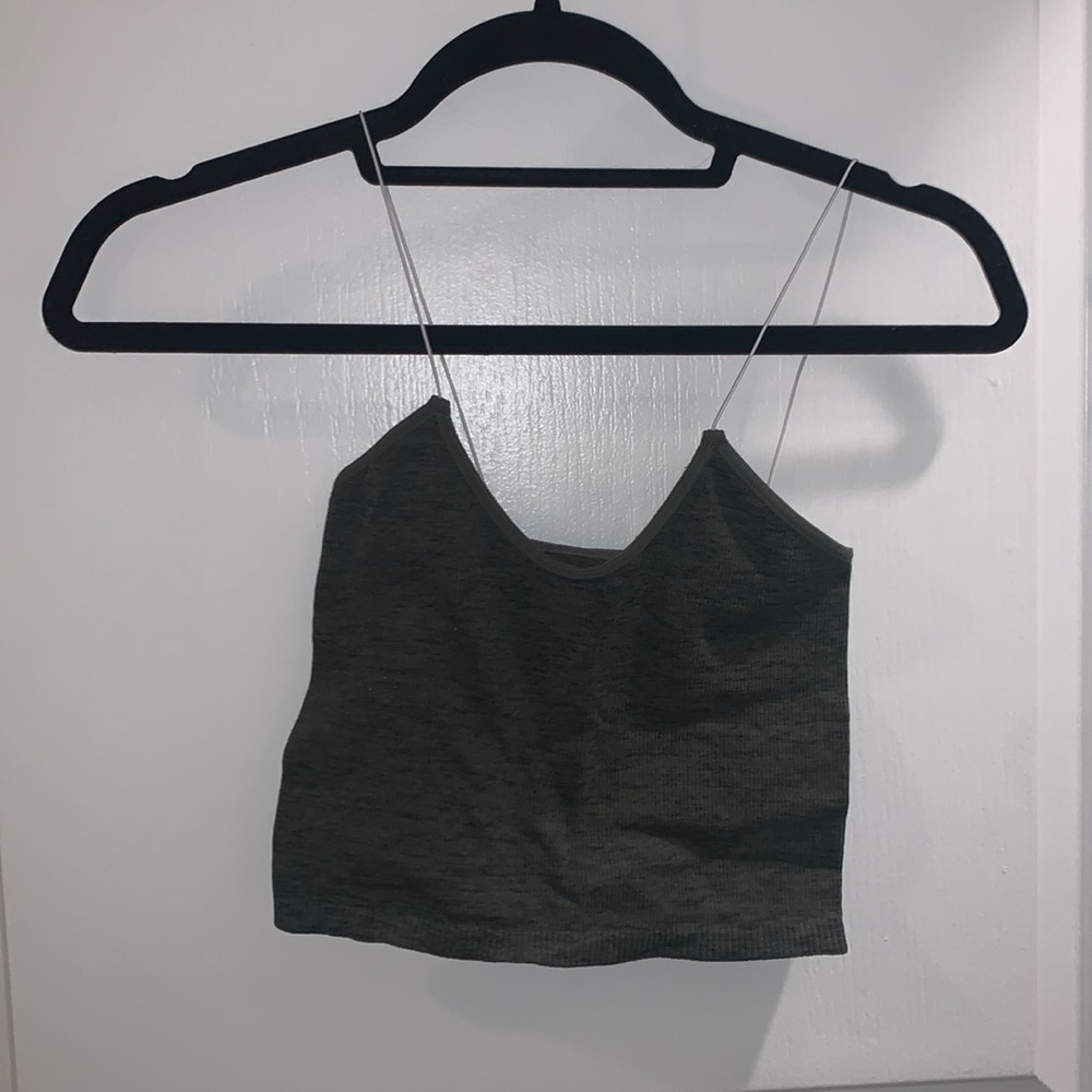 Free People Skinny Strap Seamless Top - XS/S - Olive green heathered with black
